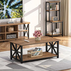 GreenForest Coffee Table with Round Corner, Farmhouse Center Table with 2-Tier - Image 7