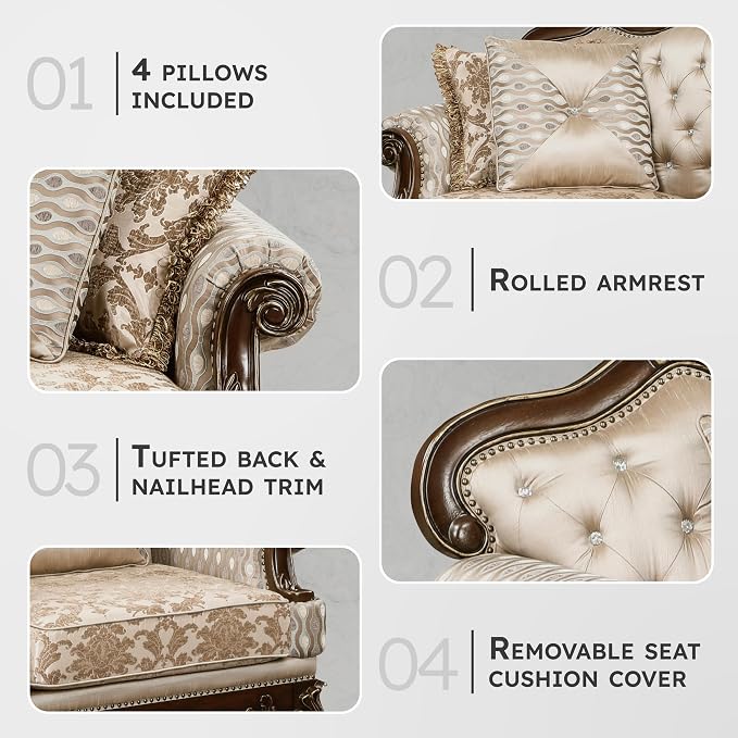 Lexicon Traditional Sofa Couch for Living Room, Rolled Arm Sofa - Image 3