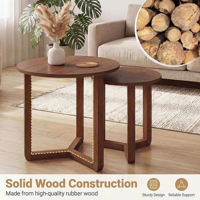 Tangkula Round Nesting Coffee Table Set of 2, Farmhouse End Tables - Image 6