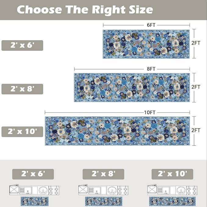 Blue Floral Hallway Runner Rug 2x6 - Image 2