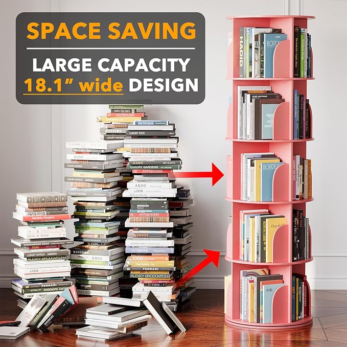 SpaceAid 5 Tier Rotating Bookshelf Tower, Spinning Bookcase Lazy Susan - Image 3