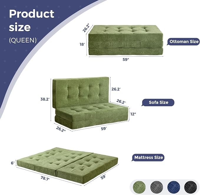 MAXYOYO 6" Folding Sofa Bed for Floor, Tufted Tri-Fold Floor Mattress - Image 2