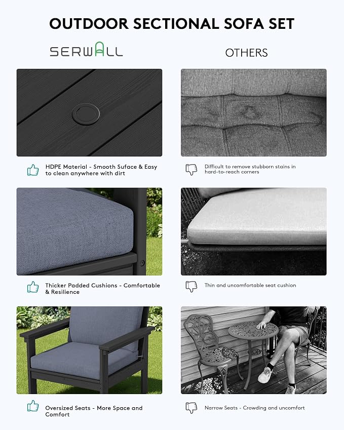 SERWALL HDPE Patio Furniture Set, 7-piece Outdoor Sectional Sofa Set, All - Image 6