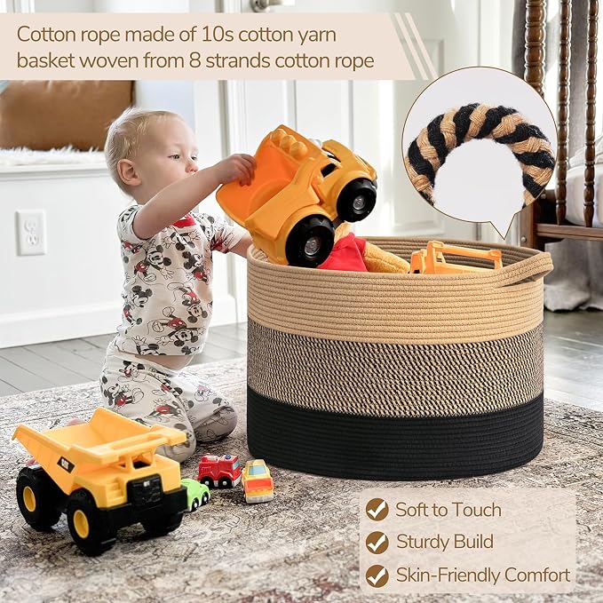 INDRESSME XXXLarge Cotton Rope Basket 21.7" x 21.7" x 13.8" Woven Baby laundry - Image 4