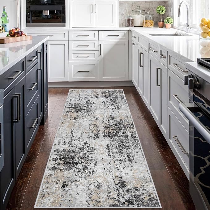 Runner Rugs for Hallways Kitchen 2.6x8 Non Slip Washable Black Grey Gold | - Image 3