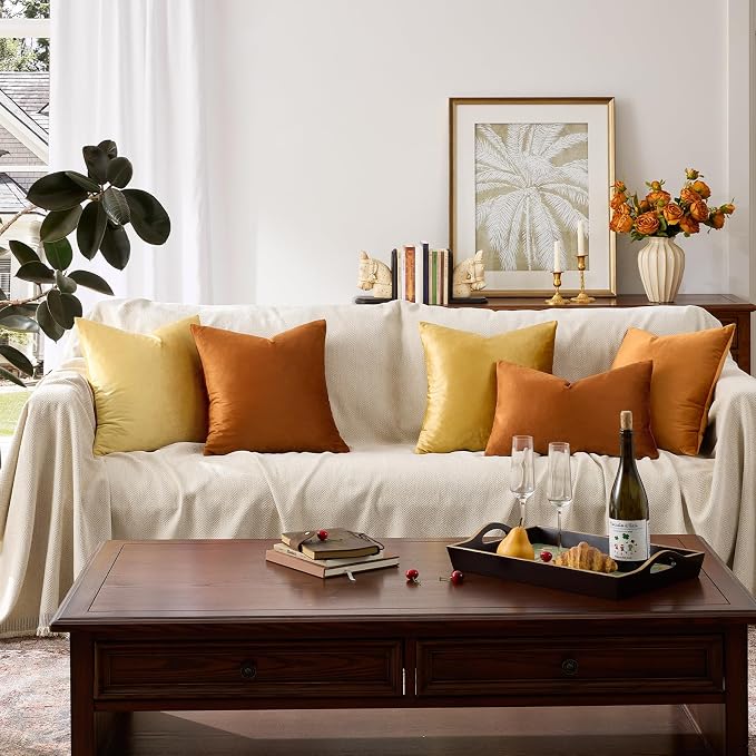 GIGIZAZA Burnt Orange Velvet Throw Pillow Covers 24x24 Pack of 2 | Decorative - Image 8
