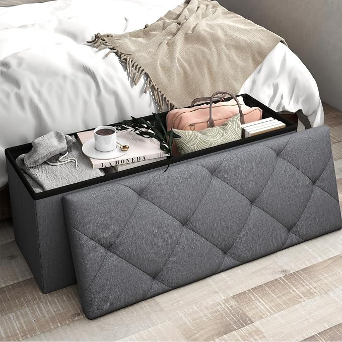 Folding Ottoman with Storage Bench, Storage Ottoman Bench, 30 Inches Ottoman by Unknown