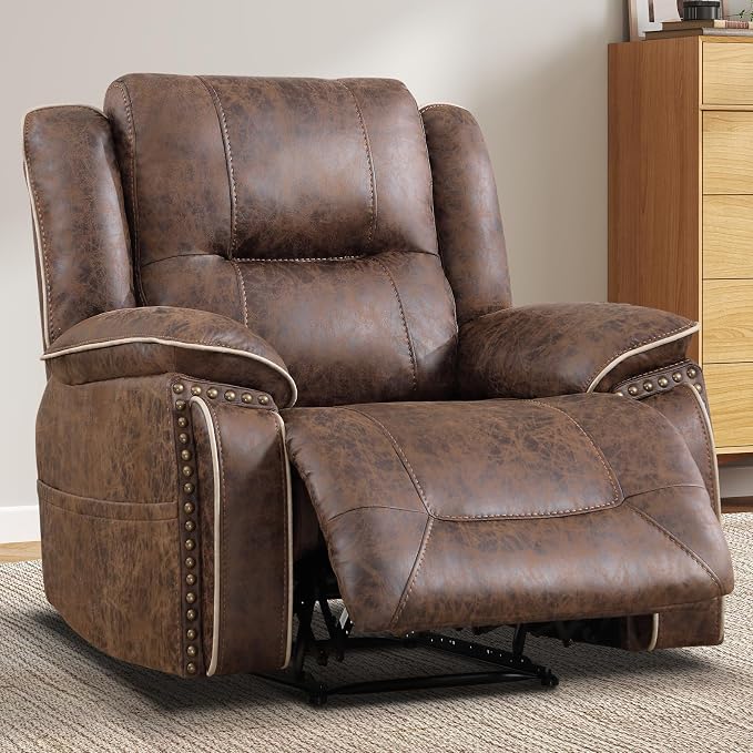 EBELLO Faux Leather Manual Recliner Chair, 1 Seater Reclining Sofa Chair - Image 7
