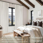 Ivory White Pleated 100% Blackout Linen Curtains 96 Inches Long 2 Panels | - Image 5