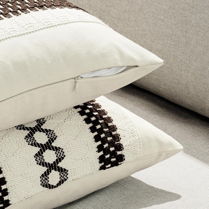 MIULEE Set of 2 Dark Brown Boho Decorative Pillow Covers 18x18 Inch | Fall - Image 5