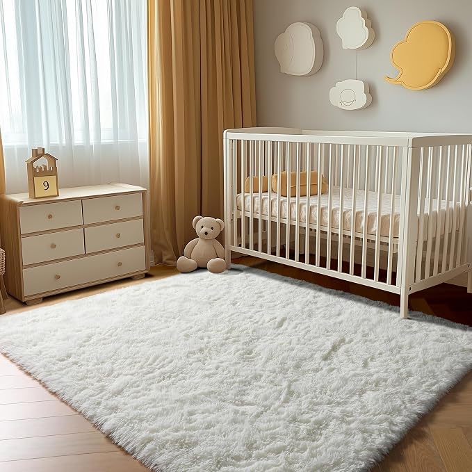 Cream White Area Rugs for Bedroom Living Room, Fluffy 4x6 Indoor Bedside Floor - Image 7