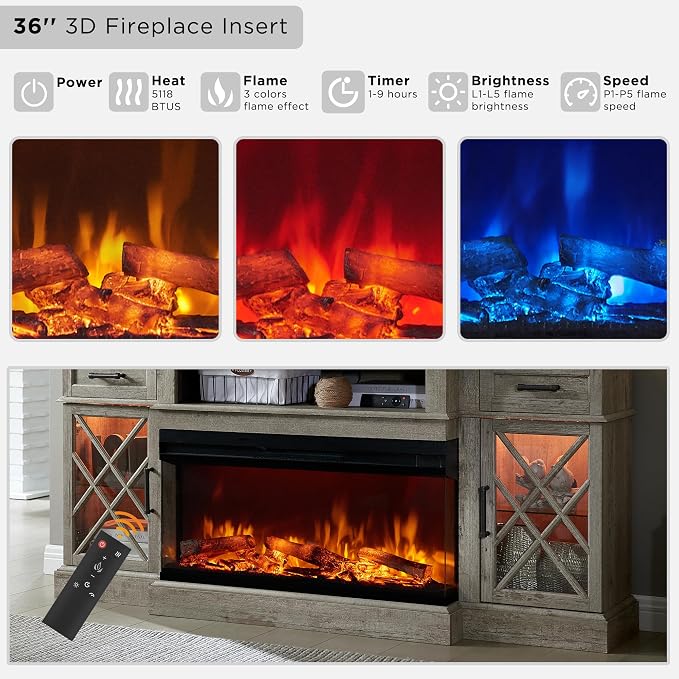 OKD 3-Sided Glass Farmhouse Fireplace TV Stand - Image 4