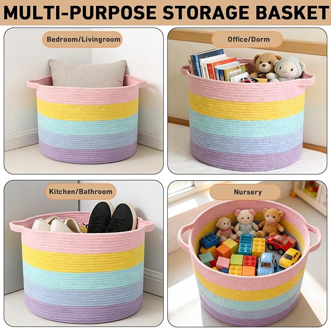 90L Large Blanket Basket, 21.7"L x 21.7"W x 13.8"H Rope Woven Baskets - Image 5