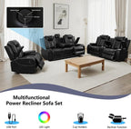 Power Recliner Sofa Set with LED, Air Leather Reclining Sofa Set, 3 Piece - Image 4