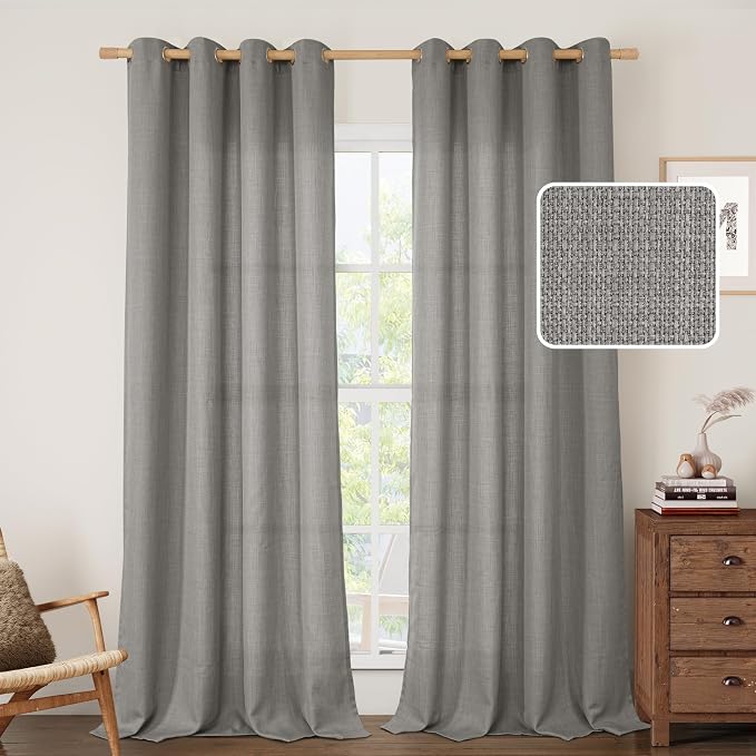 Natural Grey Linen Curtains for Bedroom 84 Inch Length 2 Panels | Faux Linen by LAMIT