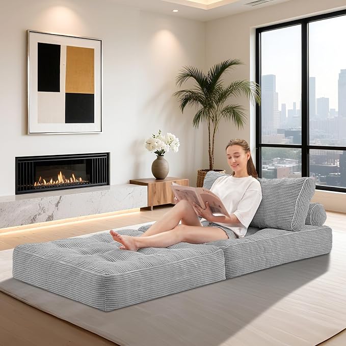 HABUTWAY Folding Sofa Bed, Convertible Sleeper Chair Bed w/Dual-Pillow & Handle - Image 4