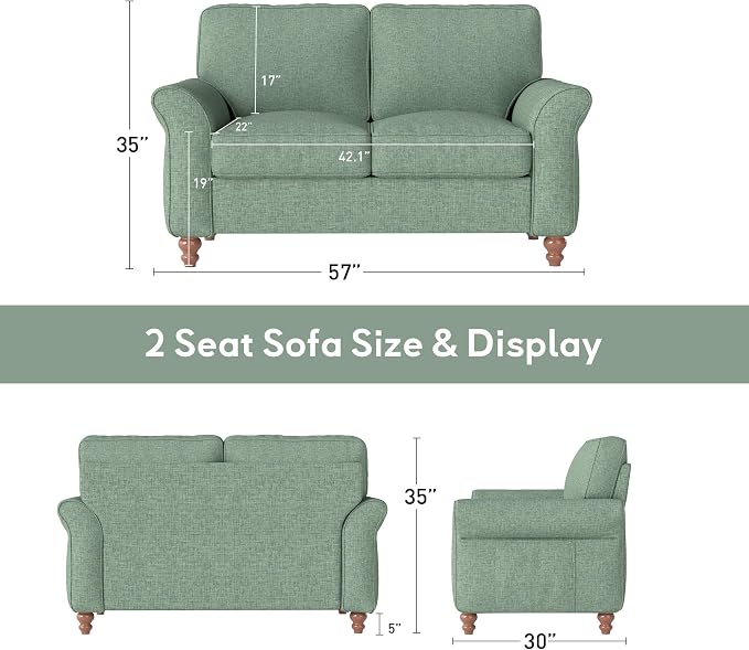 Bonzy Home 57" Loveseat Sofa, 2 Seater Comfy Love Seat Sofa - Image 2