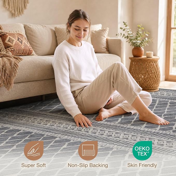 cotiled Boho 8x10 Area Rugs for Living Room: Large Moroccan Washable Rug | - Image 3