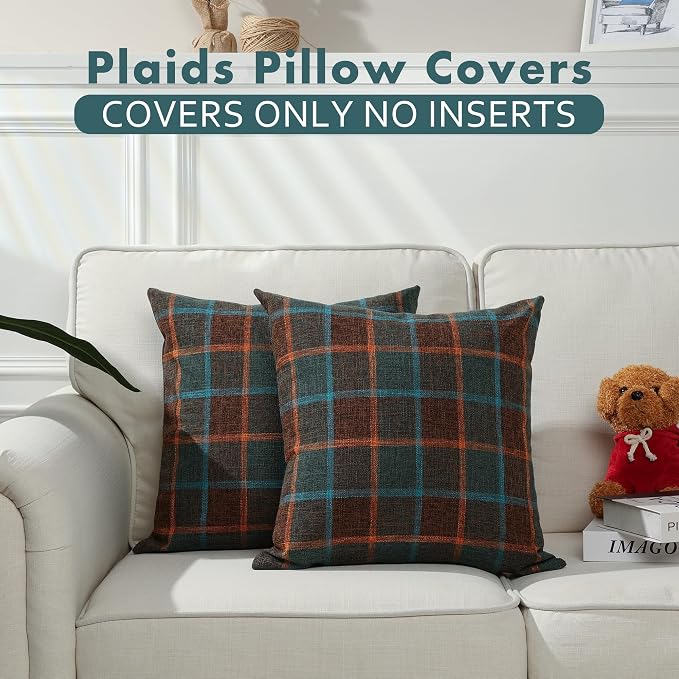 Stellhome Pack of 2 Fall Linen Buffalo Check Throw Pillow Covers, Farmhouse - Image 5