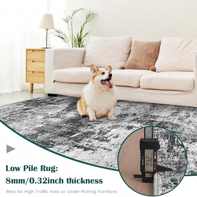 5x7 Area Rugs Washable Rug: Abstract Neutral Rugs Modern Non Slip Area Rug - Image 5