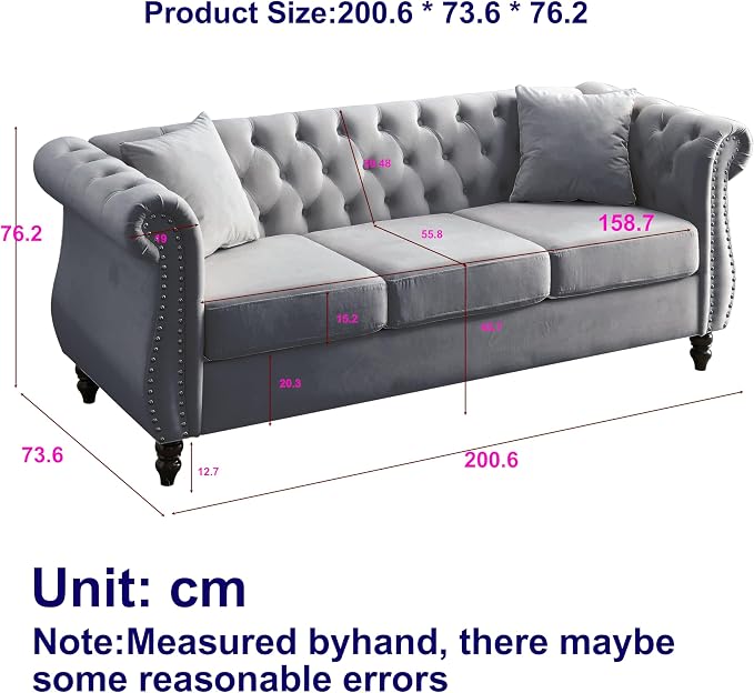 80" Chesterfield Loveseat Velvet Sofa - Image 2