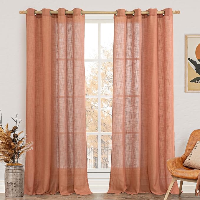 Linen Sheer Curtains 95 inch for Living Room, Soft Thick Light Filtering Boho by LAMIT