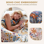 LUTBM Boho Throw Blanket with Florals & Leaves Embroidery Reversible - Image 3