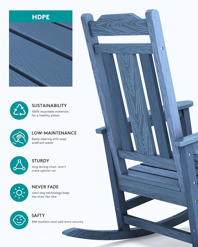 SERWALL Oversized Outdoor Rocking Chair Set of 2, All Weather Patio Rocking - Image 6