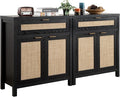 SICOTAS Sideboard Buffet Storage Cabinet Set of 2, Rattan Credenza Buffet Table by SICOTAS