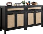 SICOTAS Sideboard Buffet Storage Cabinet Set of 2, Rattan Credenza Buffet Table by SICOTAS