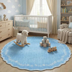 GarveeHome Large Round Rug 8ft Scalloped Washable Circle Living Room Rug | Soft - Image 3