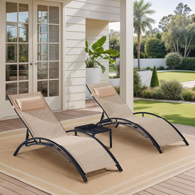 EROMMY Outdoor Chaise Lounge Set of 3, Reclining Patio Chairs - Image 6
