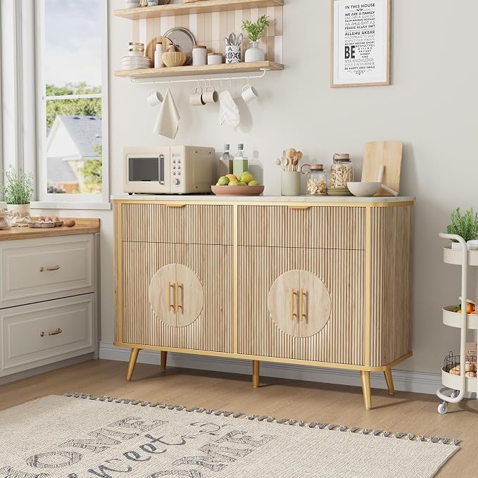 47.2" Buffet Storage Cabinet, Modern Fluted Coffee Bar Station - Image 5
