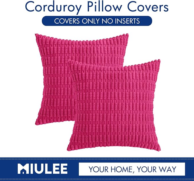 MIULEE Corduroy Decorative Throw Pillow Covers 18x18 Hot Pink Pack of 2 | Soft - Image 6