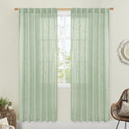 Fresh Green Linen Curtains for Living Room Bedroom 2 Panels | 80 Inch Faux by LAMIT