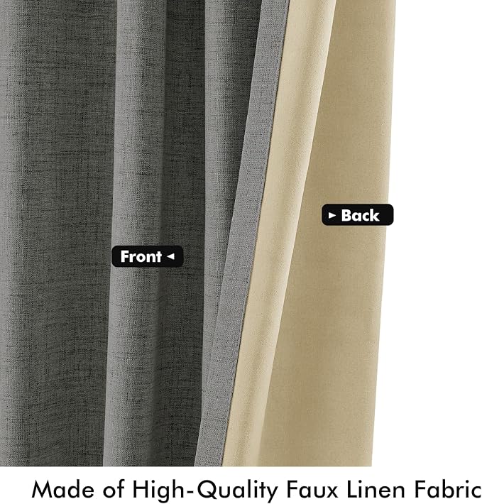MIULEE 100% Blackout Linen Curtains 42 x 84 Inch Dark Grey 2 Panels | Thermal - Image 6