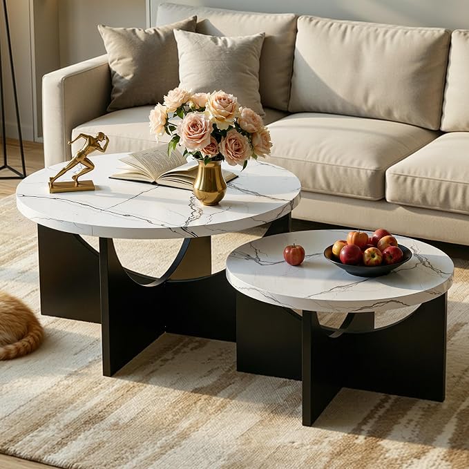 LIKIMIO Nesting Coffee Tables Set of 2, 31.5" Round Side Tables - Image 2