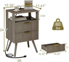 JOONEE Nightstand with Charging Station and LED Lights, Modern Bedside Table - Image 2