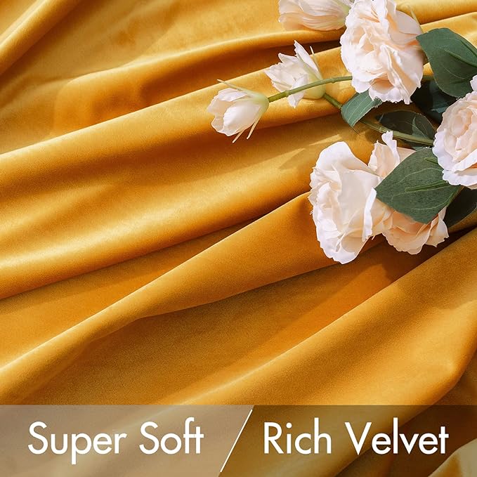 MIULEE Velvet Blackout Curtains 52x108 inches 2 Panels Mustard Yellow | Luxury - Image 4