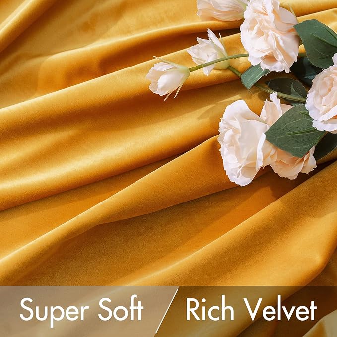 MIULEE Velvet Blackout Curtains 52x63 inches 2 Panels Mustard Yellow | Luxury - Image 4