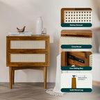 Bme Oliver Solid Wood Rattan Nightstand/Side Table/End Table, Fully Assembled - Image 3