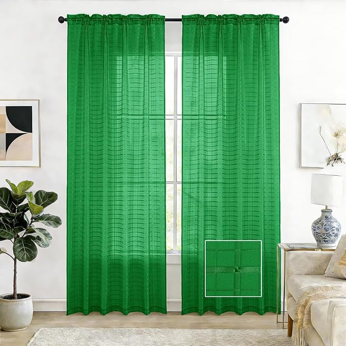 SpaceDresser Check Sheer Curtains 72 Inches Long by SpaceDresser