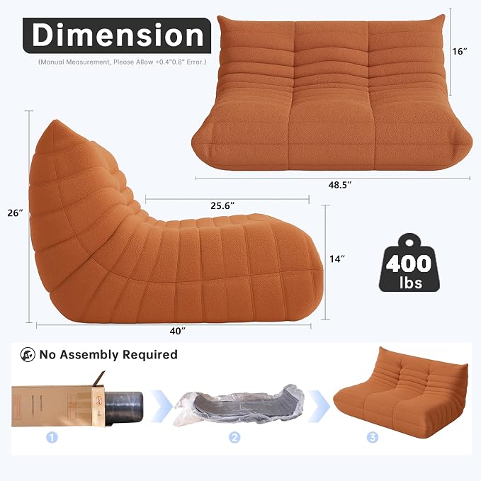 WHGBJA Bean Bag Chairs for Adults, Memory Foam Couch Loveseat Sofa Chair - Image 2