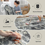4x6 Area Rugs for Living Room: Washable Abstract Black Grey Gold Carpet | - Image 4