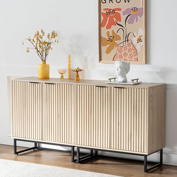 EYYTHUNG Fluted Cabinet with Storage, Sideboard Buffet Cabinet with Adjustable - Image 2