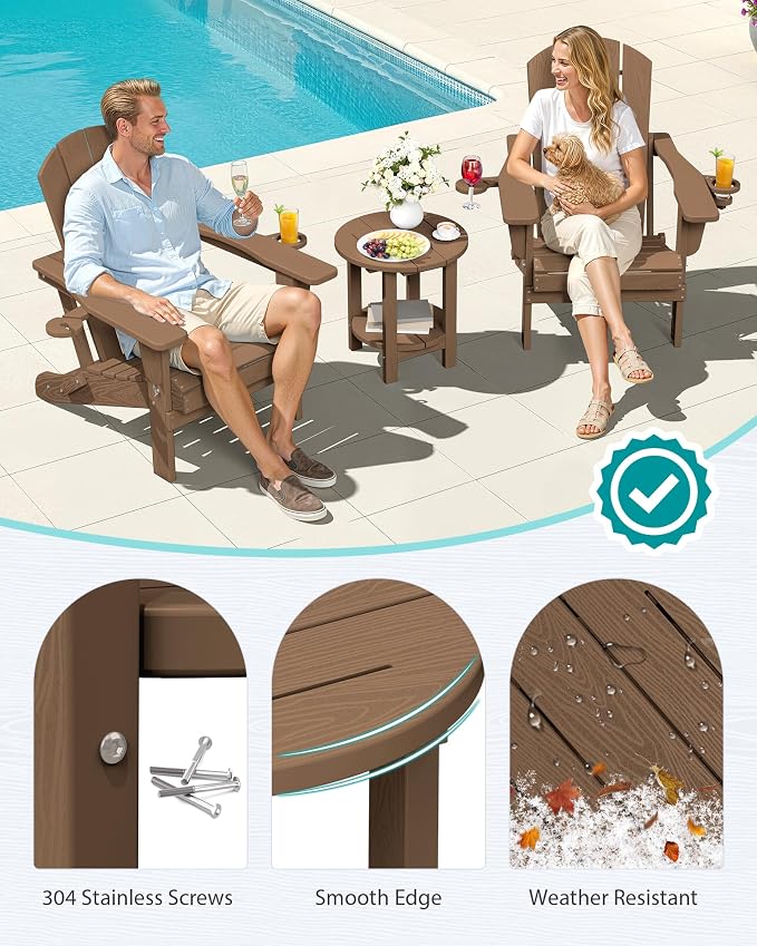 SERWALL Round Adirondack Side Table, 16.5" Double Outdoor Side Table, HDPE - Image 5