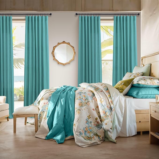 Mid Century Modern Teal Curtains 96 Inches Long 2 Panels - Image 3