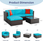 Vongrasig 5 Piece Furniture Sets, All-Weather Brown PE Wicker Outdoor Couch - Image 3