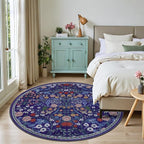 PLHXFR Round Area Rug Living Room: 6 ft Floral Washable Soft Carpet Blue | - Image 3