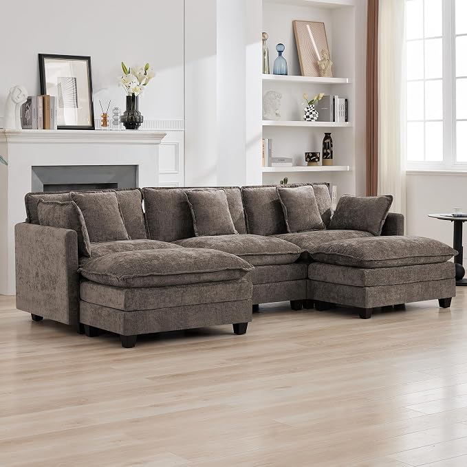 111'' Sectional Cloud Deep Seat Couch, Oversized Chenille U Shaped Sectional by WUTUTUEE